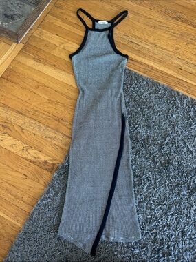 I.JOAH Ribbed Halter Maxi Dress in Black and White Small Midi